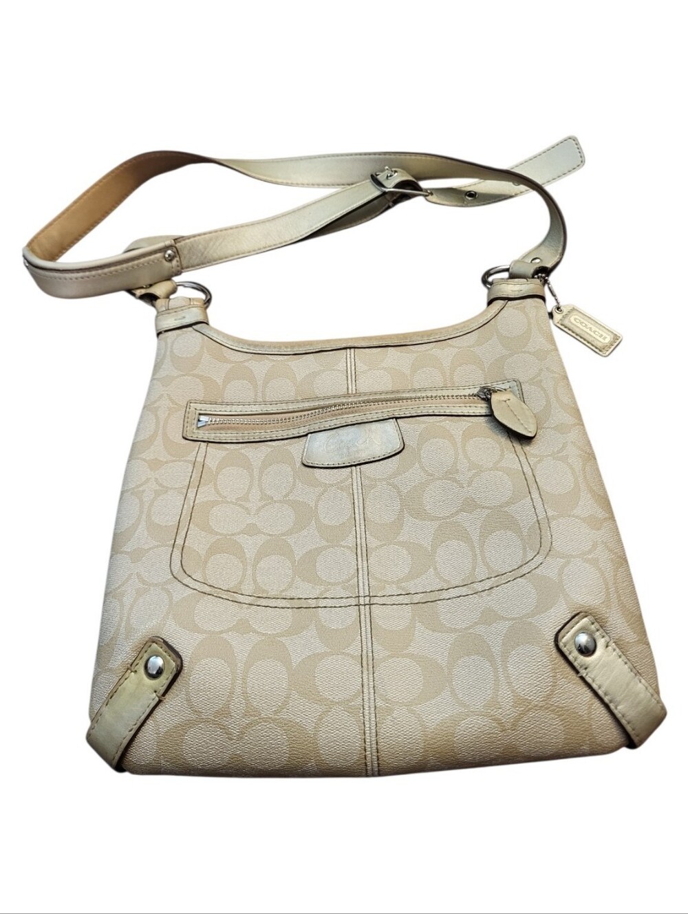 Vintage Coach Signature Shoulder CrossBody Bag in Gold Beige Metallic